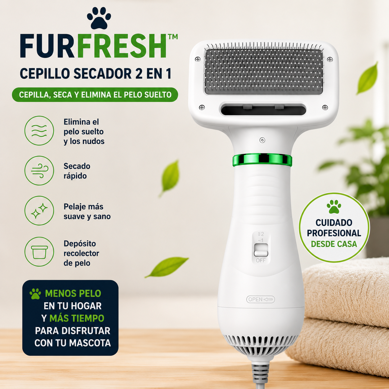 FurFresh™  Cepillo Secador para Mascotas