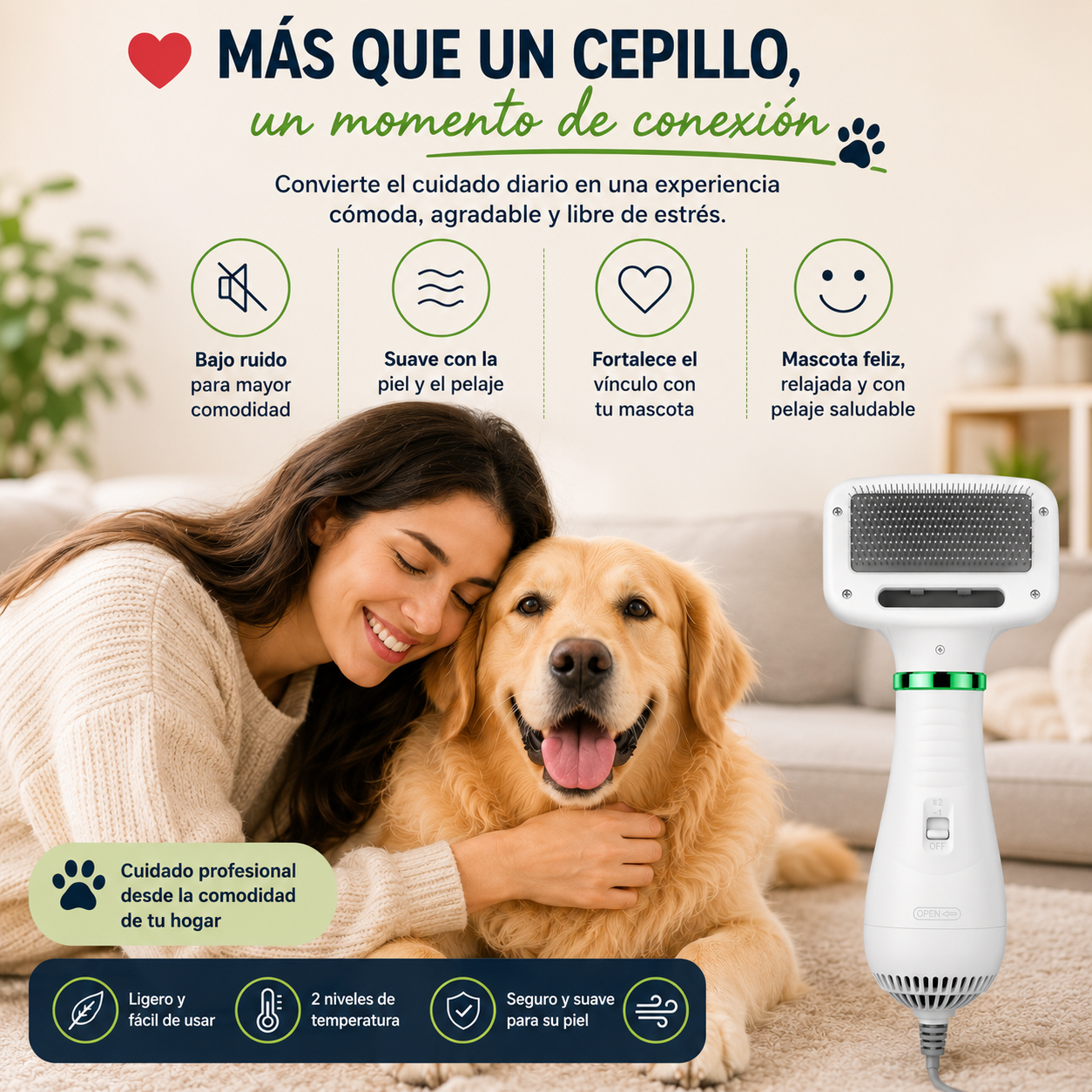 FurFresh™  Cepillo Secador para Mascotas