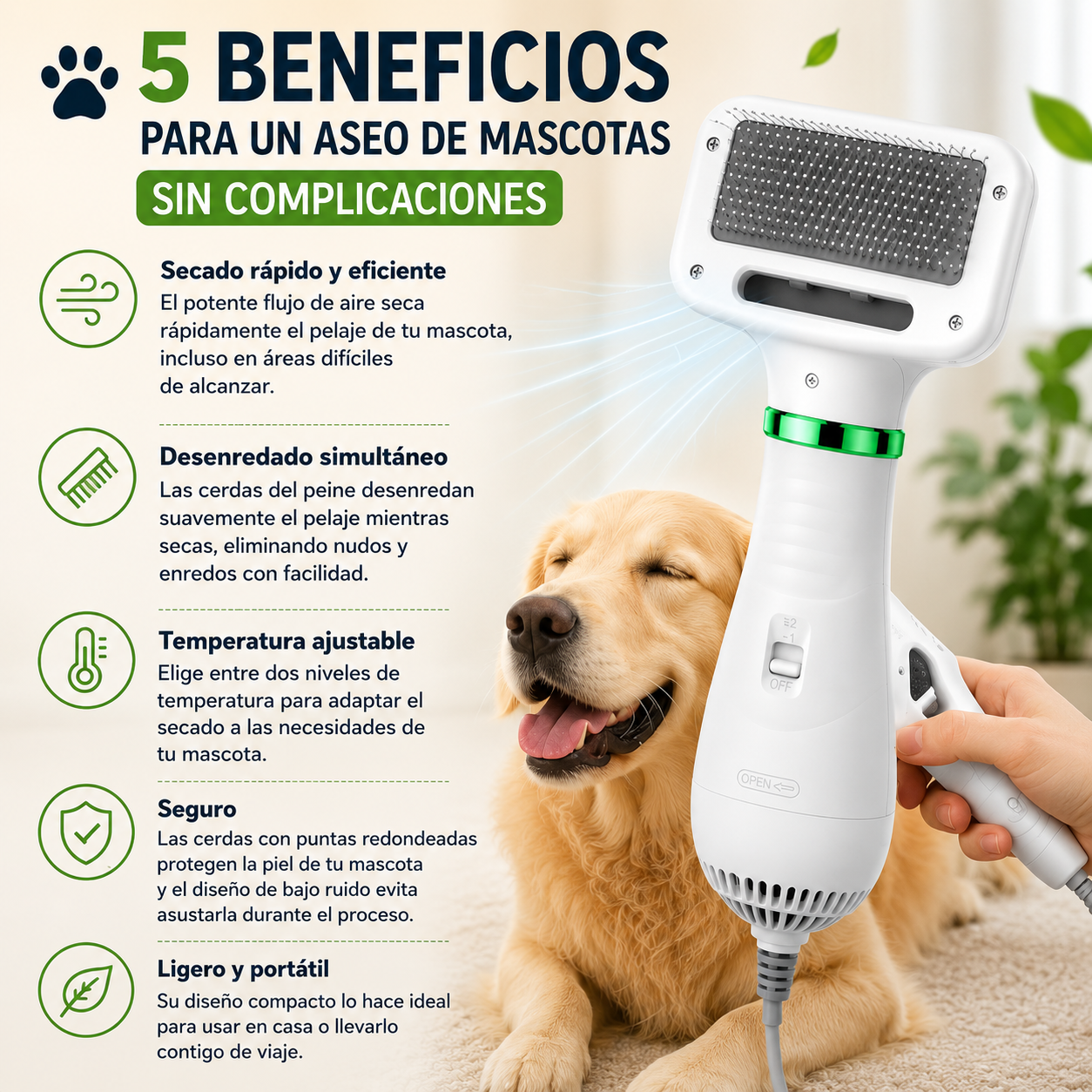 FurFresh™  Cepillo Secador para Mascotas